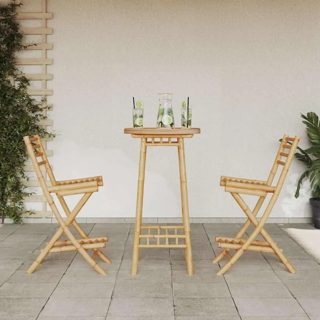 Outdoor Bar Set 3 Piece Foldable Bamboo Garden Patio Furniture Brown