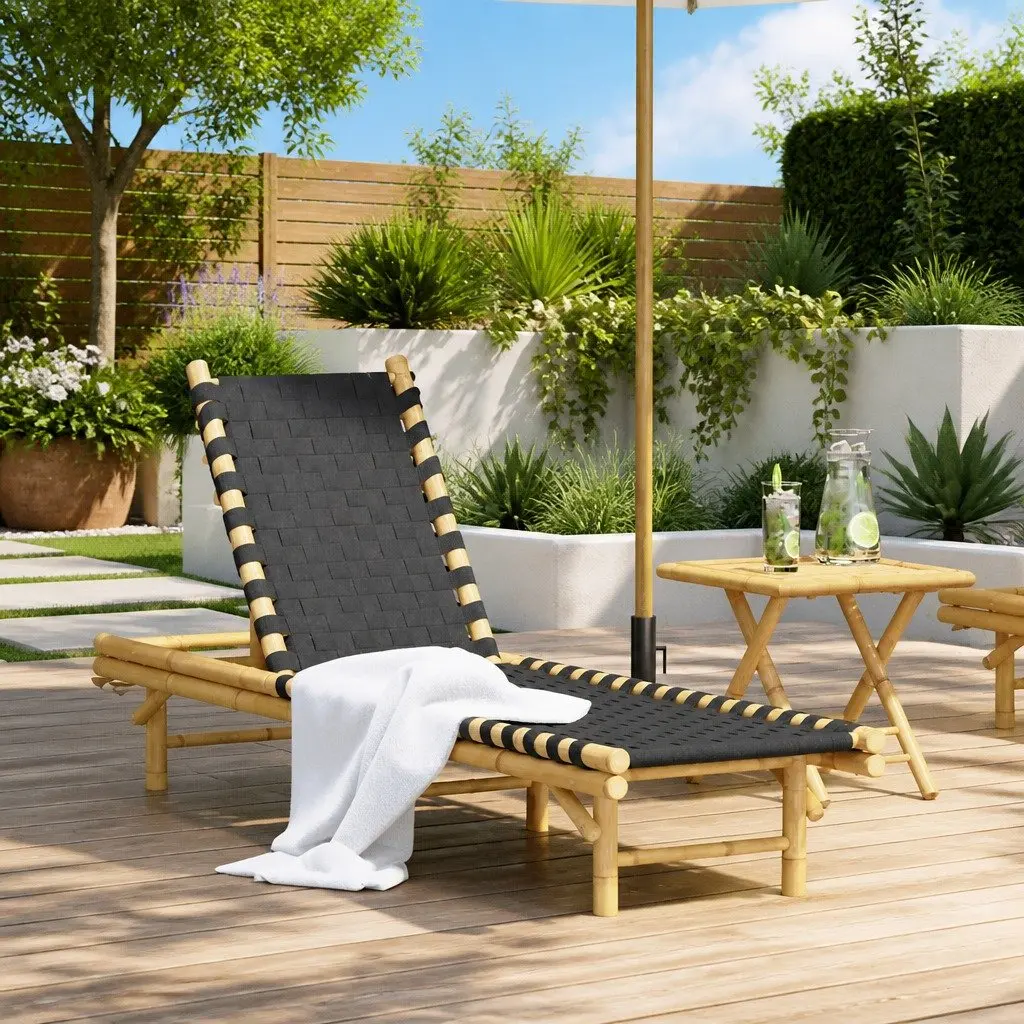Bamboo Sun Lounger with Adjustable Backrest