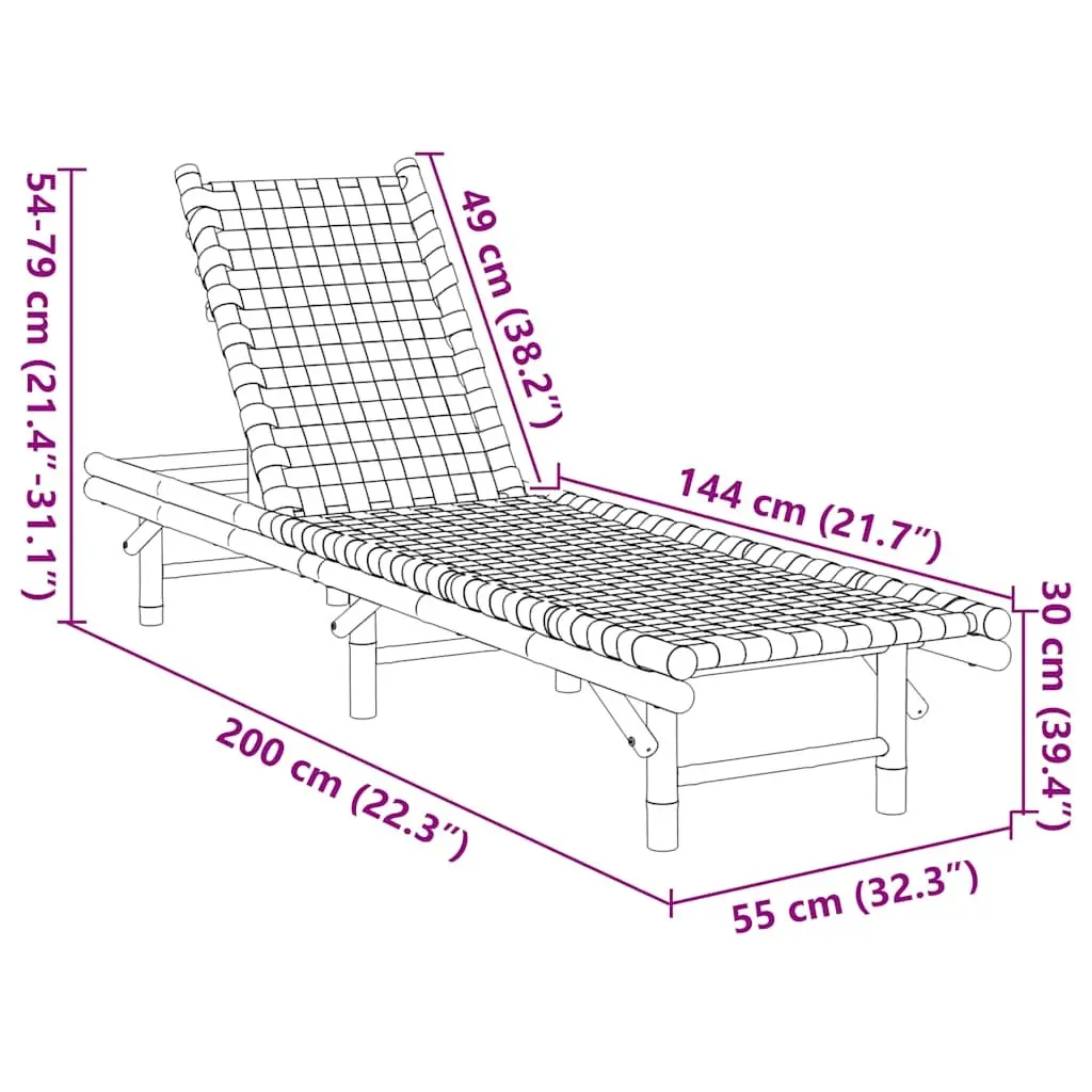 Bamboo Sun Lounger with Adjustable Backrest