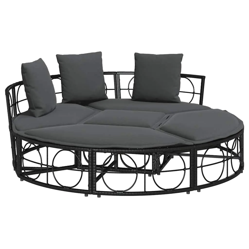 Modular Outdoor Lounge Bed Garden Furniture Black Poly Rattan Cushions