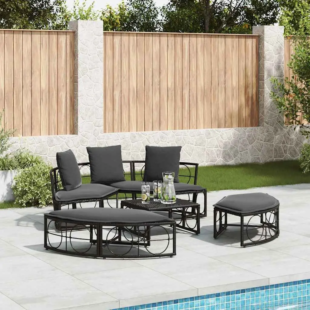 Modular Outdoor Lounge Bed Garden Furniture Black Poly Rattan Cushions