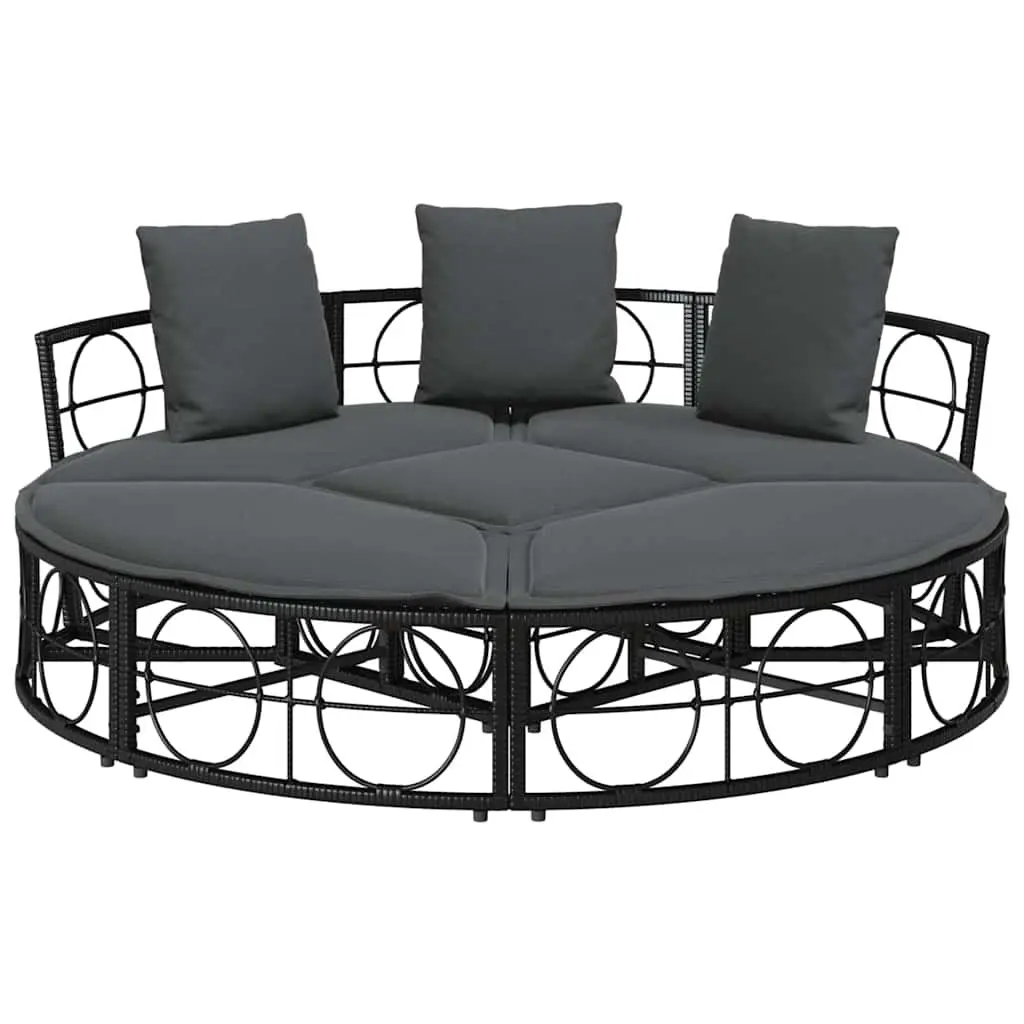 Modular Outdoor Lounge Bed Garden Furniture Black Poly Rattan Cushions