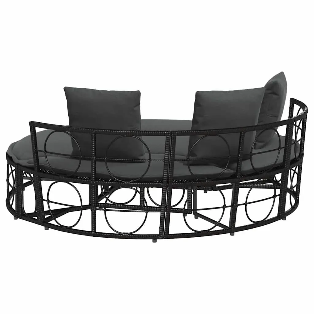 Modular Outdoor Lounge Bed Garden Furniture Black Poly Rattan Cushions