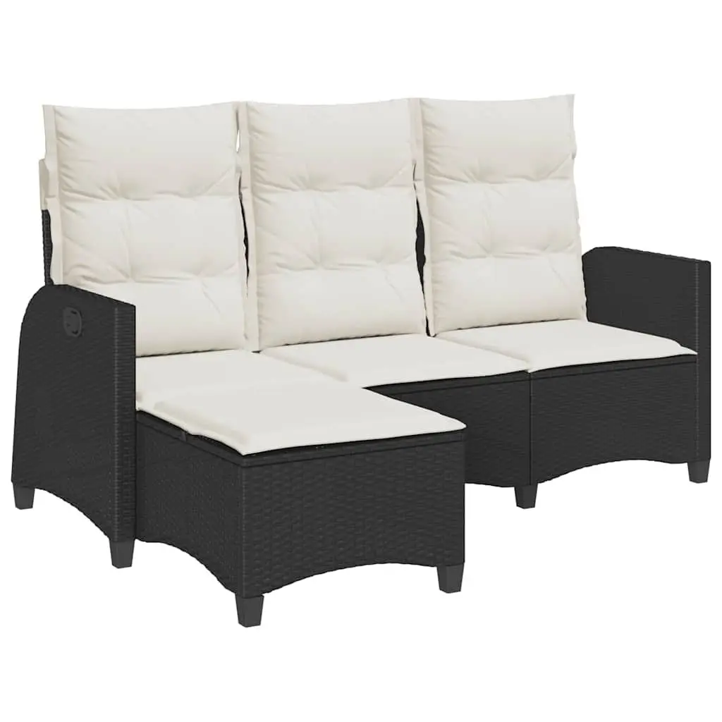 Reclining Garden Sofa L-shaped Outdoor Seating Black Poly Rattan with Cushions