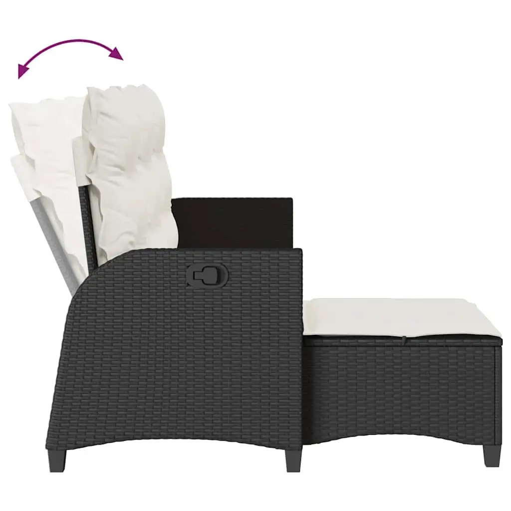 Reclining Garden Sofa L-shaped Outdoor Seating Black Poly Rattan with Cushions