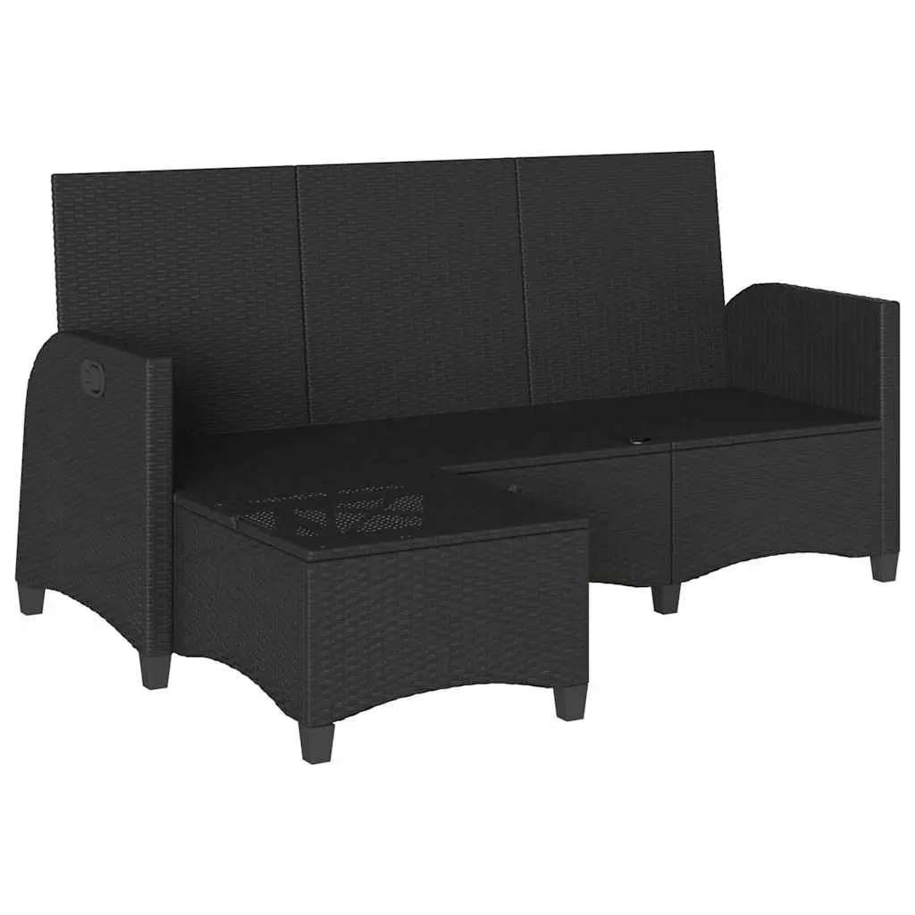 Reclining Garden Sofa L-shaped Outdoor Seating Black Poly Rattan with Cushions