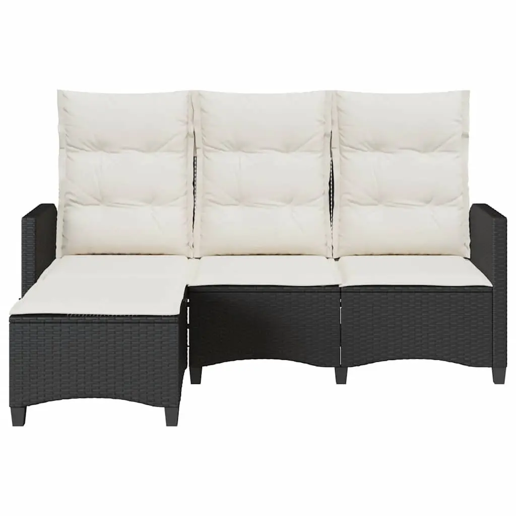 Reclining Garden Sofa L-shaped Outdoor Seating Black Poly Rattan with Cushions