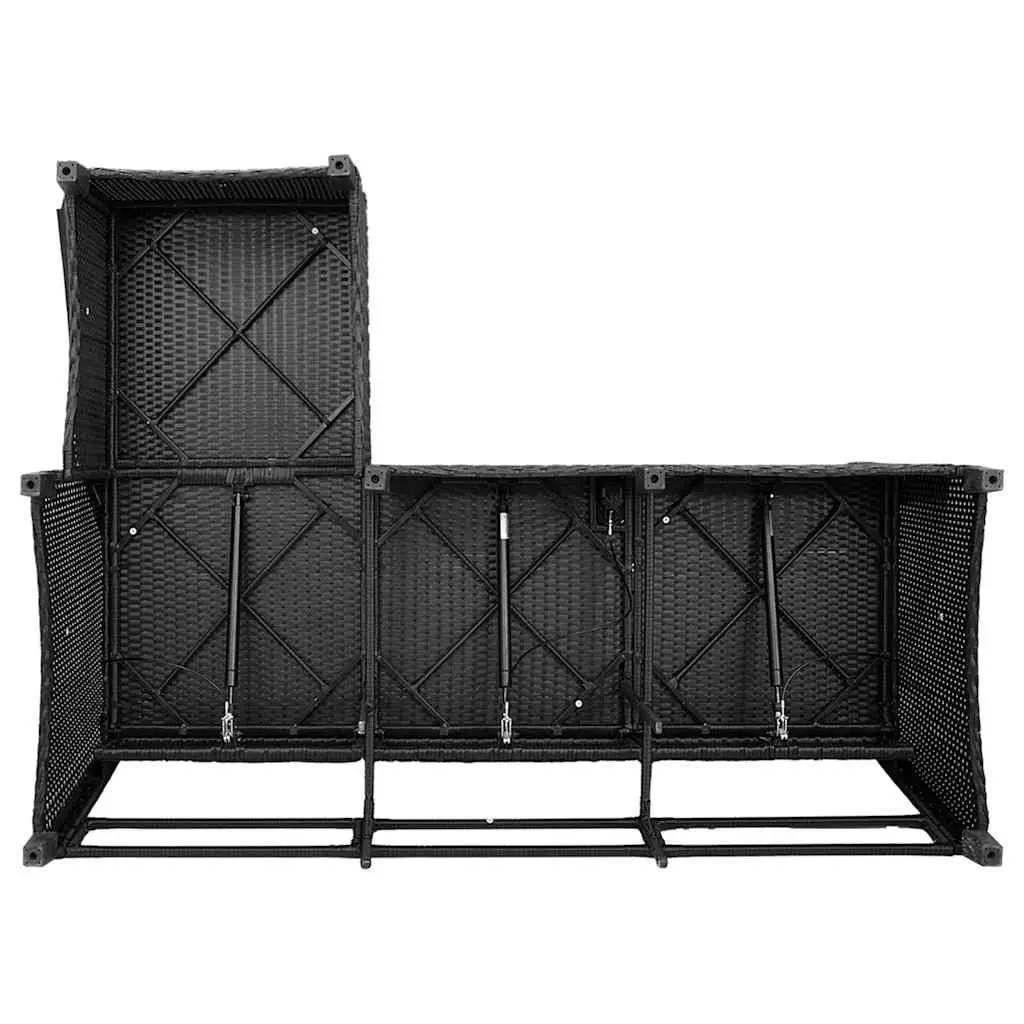 Reclining Garden Sofa L-shaped Outdoor Seating Black Poly Rattan with Cushions