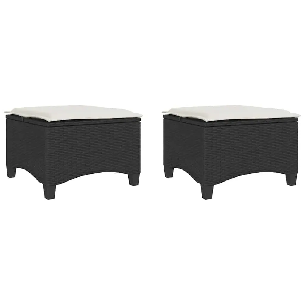 Garden Stools Outdoor Foot Rests 2 pcs Black Poly Rattan