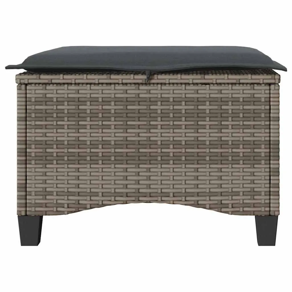 Garden Stools with Cushions 2 pcs Grey Outdoor Footrest Rattan Seating