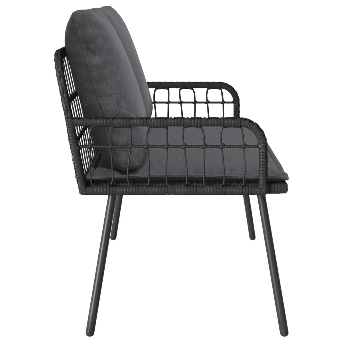 Garden Bench Outdoor Seating 114cm Black Steel Frame Poly Rattan