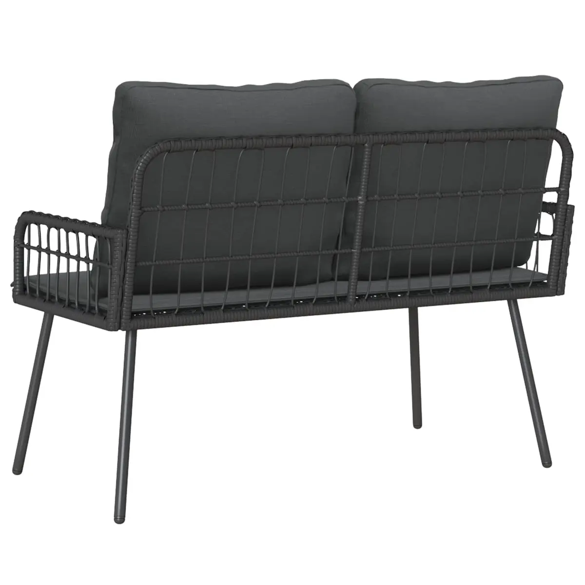 Garden Bench Outdoor Seating 114cm Black Steel Frame Poly Rattan