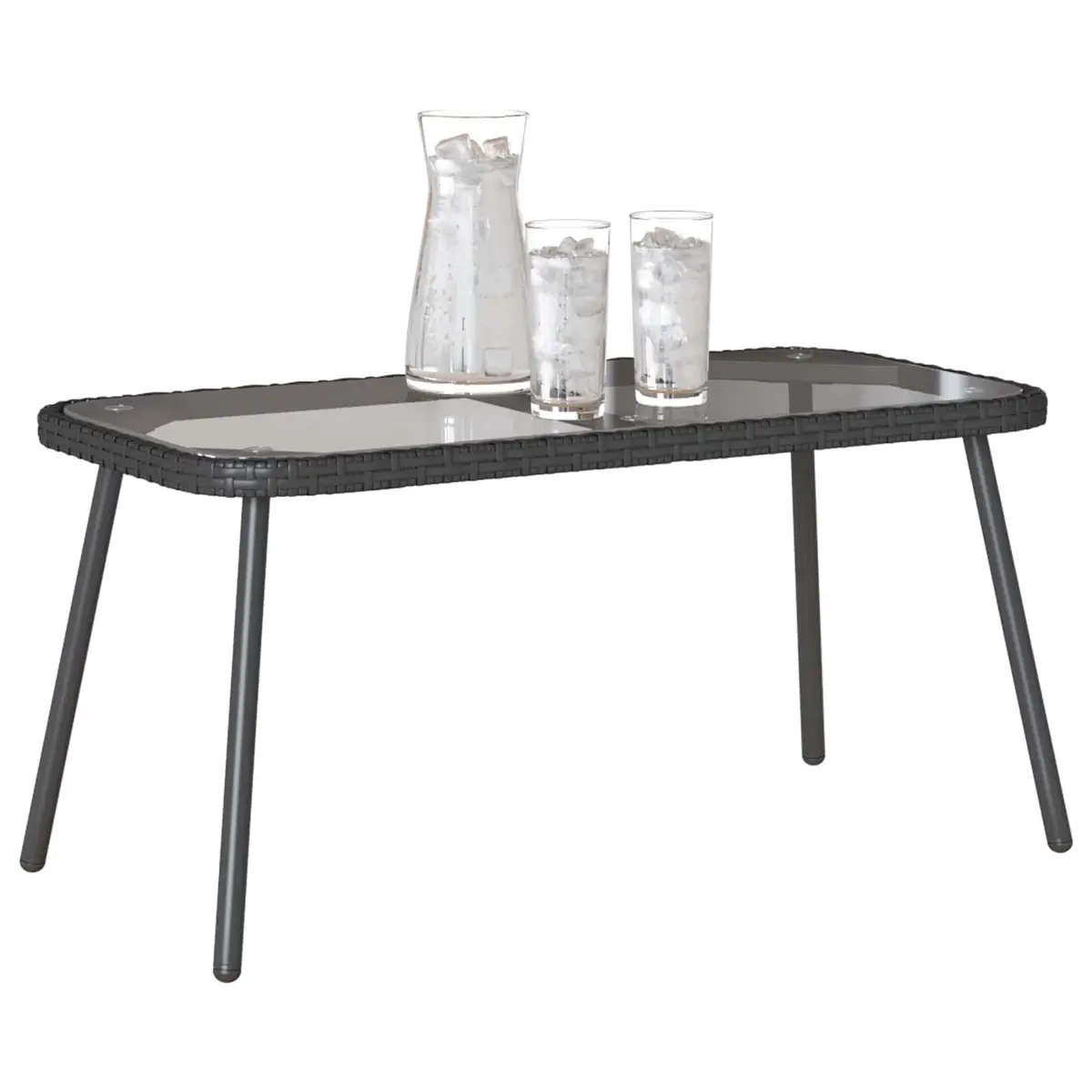 Outdoor Coffee Table Black Poly Rattan Glass Top 90 x 45 x 43 cm