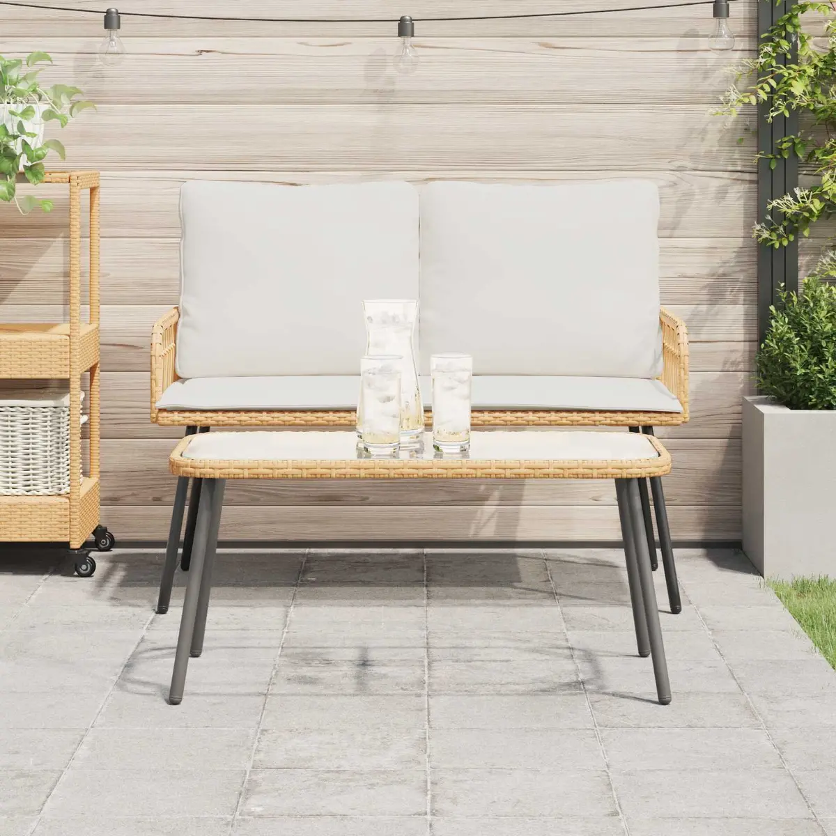 Outdoor Coffee Table Brown Poly Rattan Glass Top Garden Terrace Patio Furniture