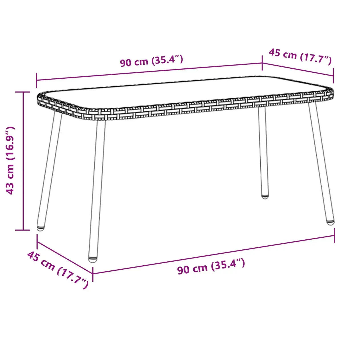 Outdoor Coffee Table Brown Poly Rattan Glass Top Garden Terrace Patio Furniture