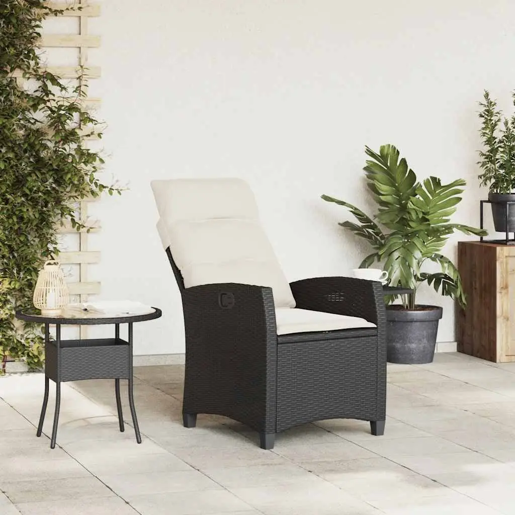 Reclining Garden Chair Adjustable Backrest Foldable Side Table Black Poly Rattan