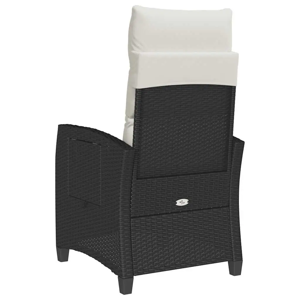 Reclining Garden Chair Adjustable Backrest Foldable Side Table Black Poly Rattan