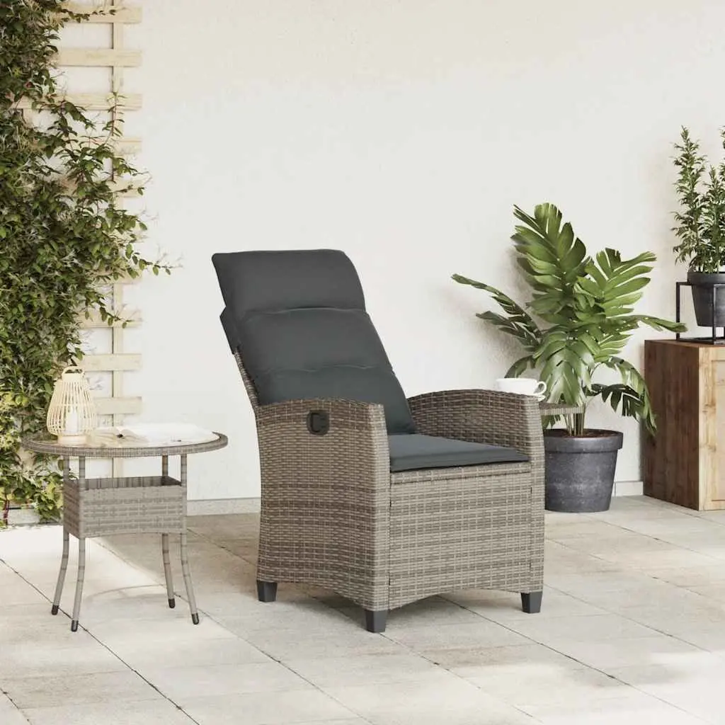 Reclining Garden Chair Outdoor Seating Adjustable Backrest Foldable Side Table Grey