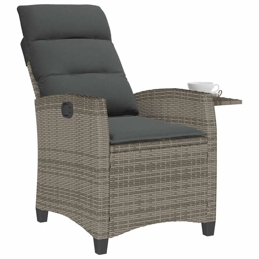 Reclining Garden Chair Outdoor Seating Adjustable Backrest Foldable Side Table Grey