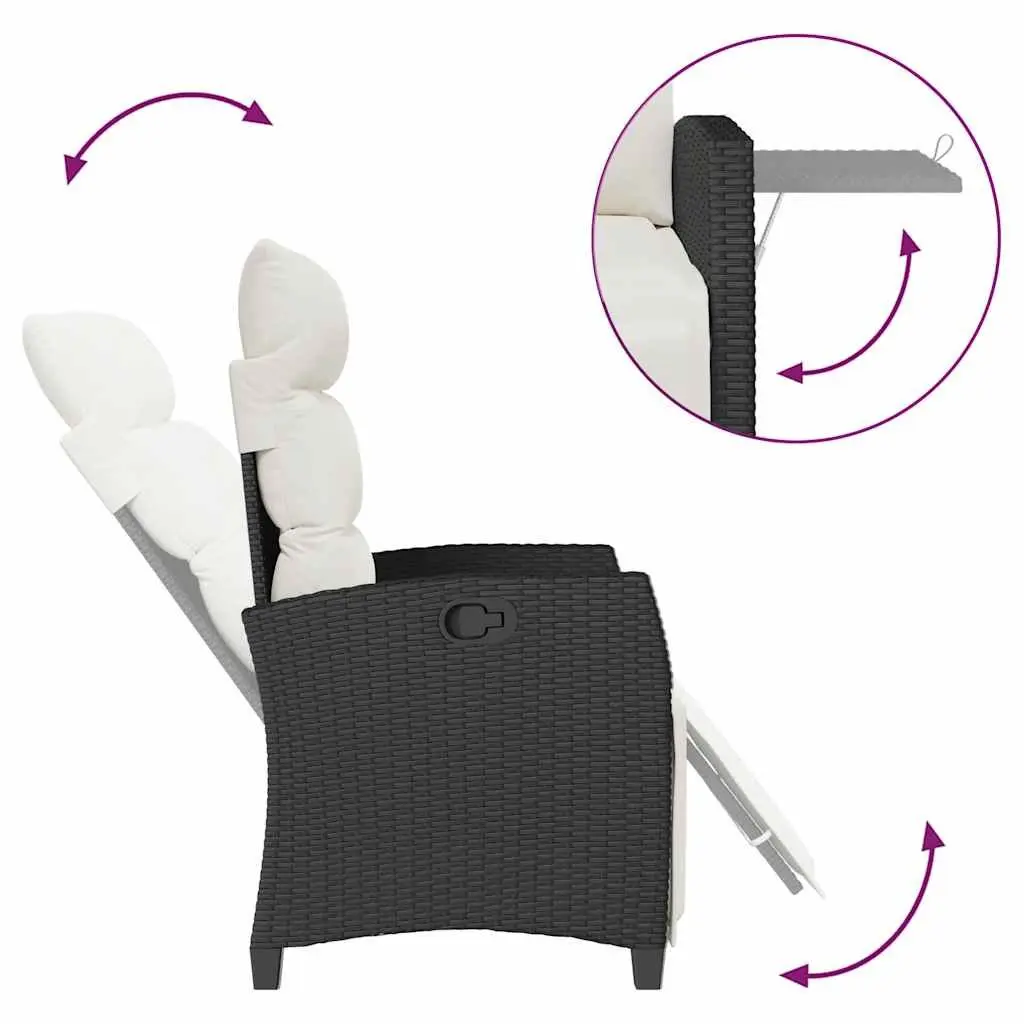 Reclining Garden Chair Adjustable Backrest Footrest Side Table Black