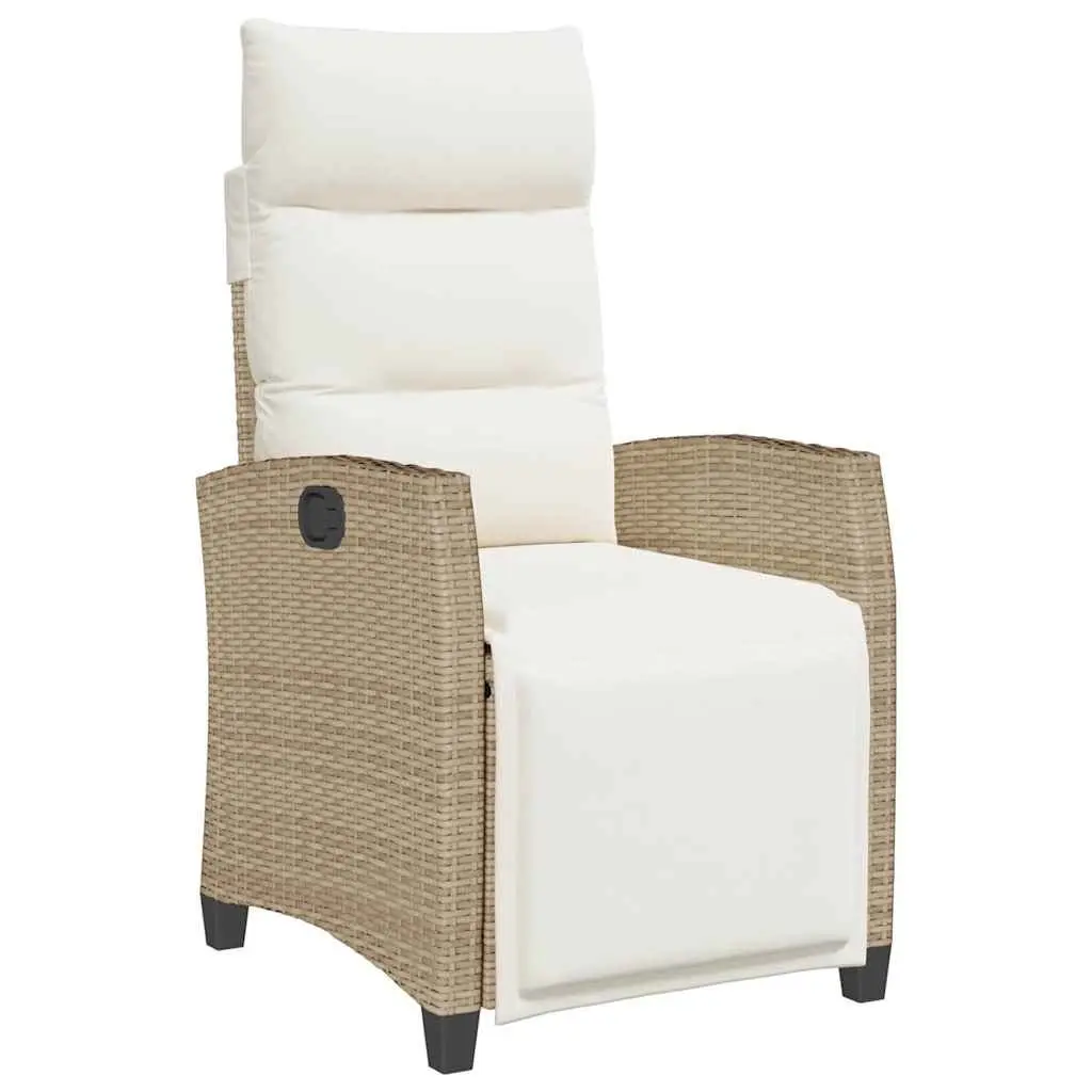 Reclining Garden Chair Adjustable Beige with Side Table Poly Rattan