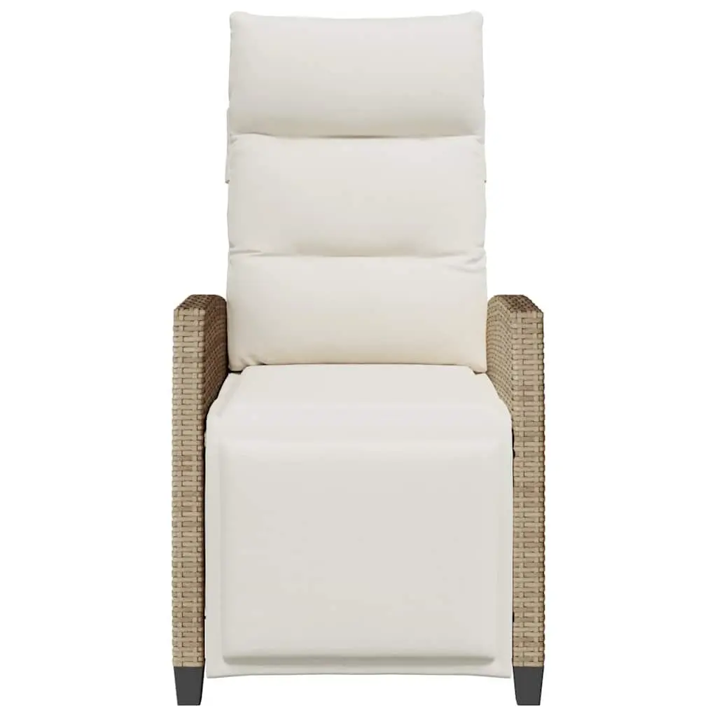 Reclining Garden Chair Adjustable Beige with Side Table Poly Rattan