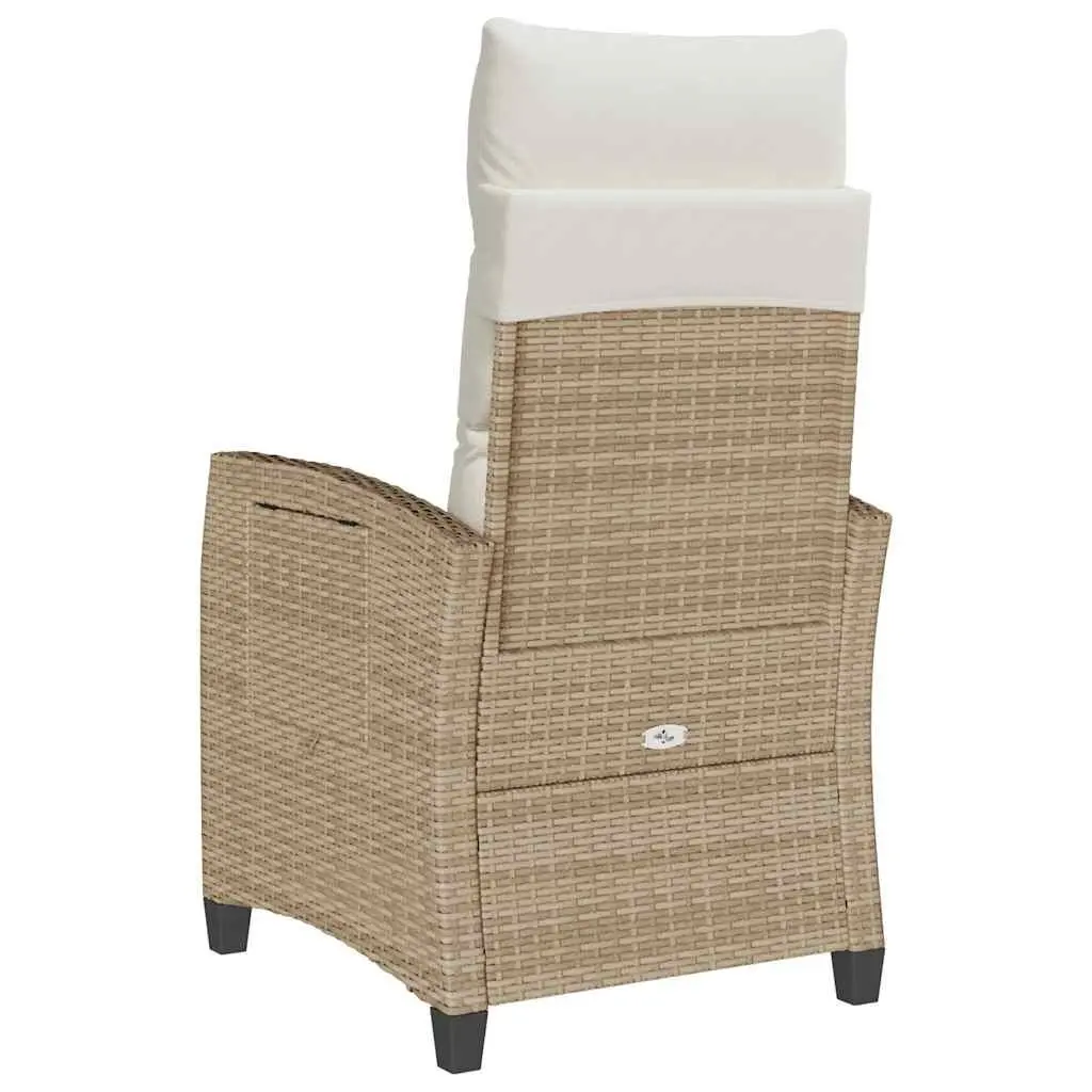 Reclining Garden Chair Adjustable Beige with Side Table Poly Rattan