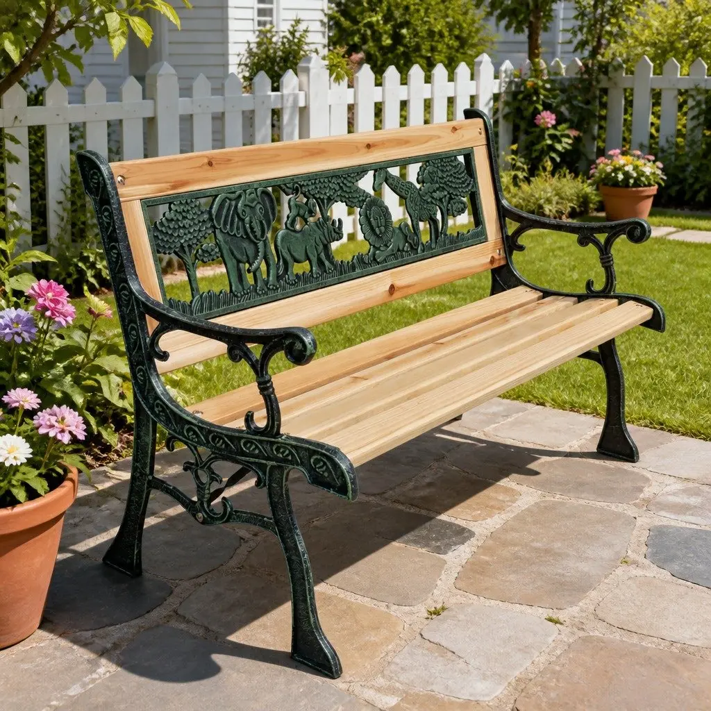 Children Garden Bench Outdoor Seating 84 cm Brown Wood Patterned Frame
