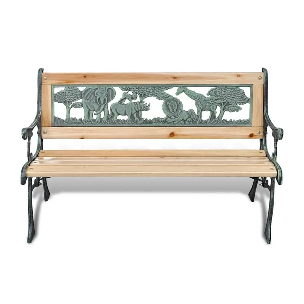 Children Garden Bench Outdoor Seating 84 cm Brown Wood Patterned Frame