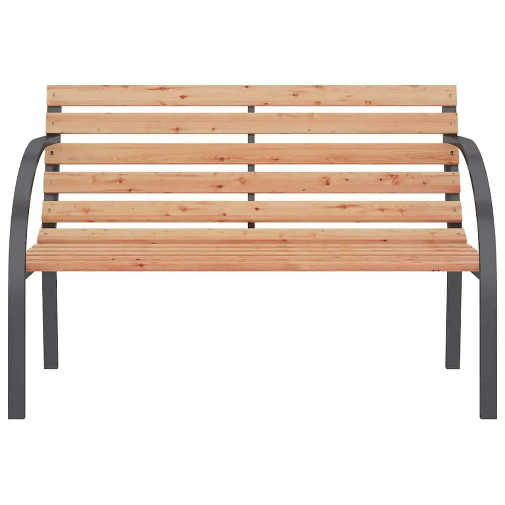 Garden Bench Outdoor Seating 120cm Brown Wooden Slats Iron Frame Curved Armrests