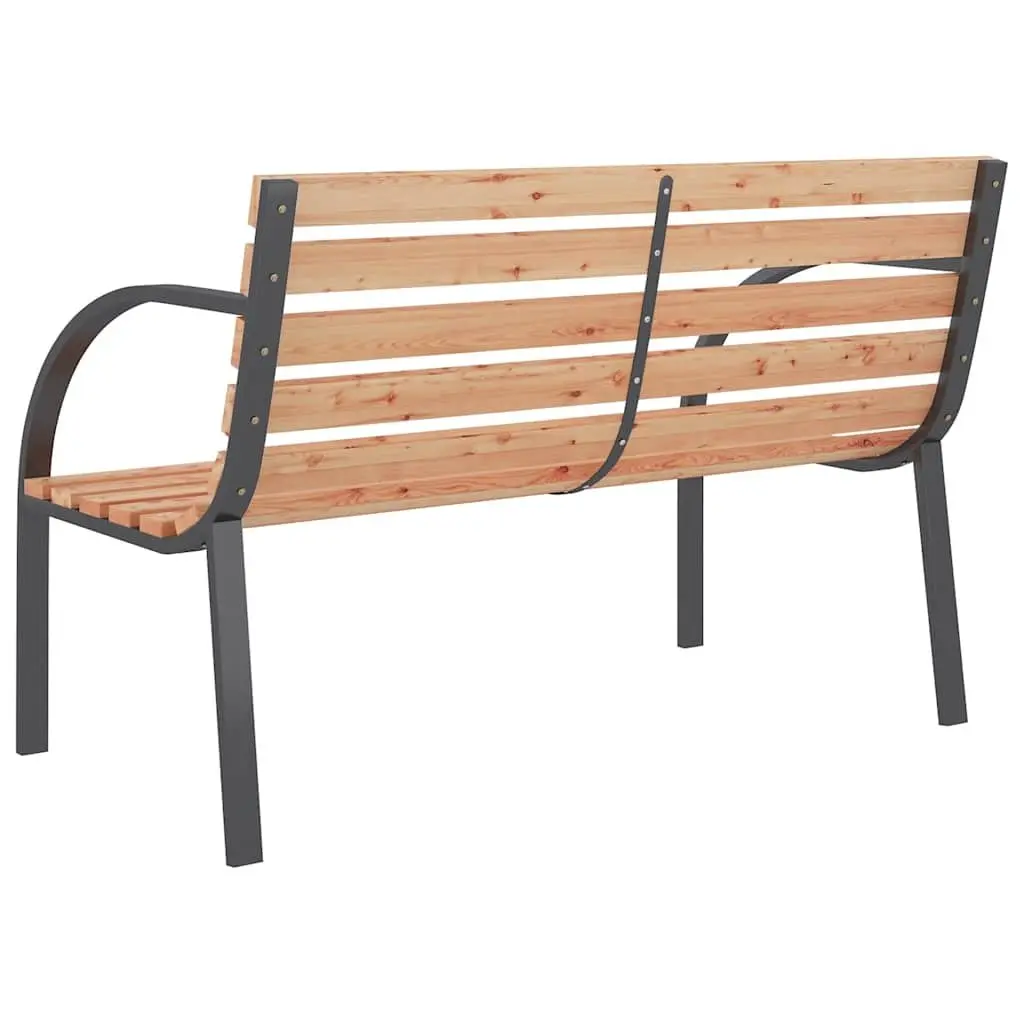 Garden Bench Outdoor Seating 120cm Brown Wooden Slats Iron Frame Curved Armrests
