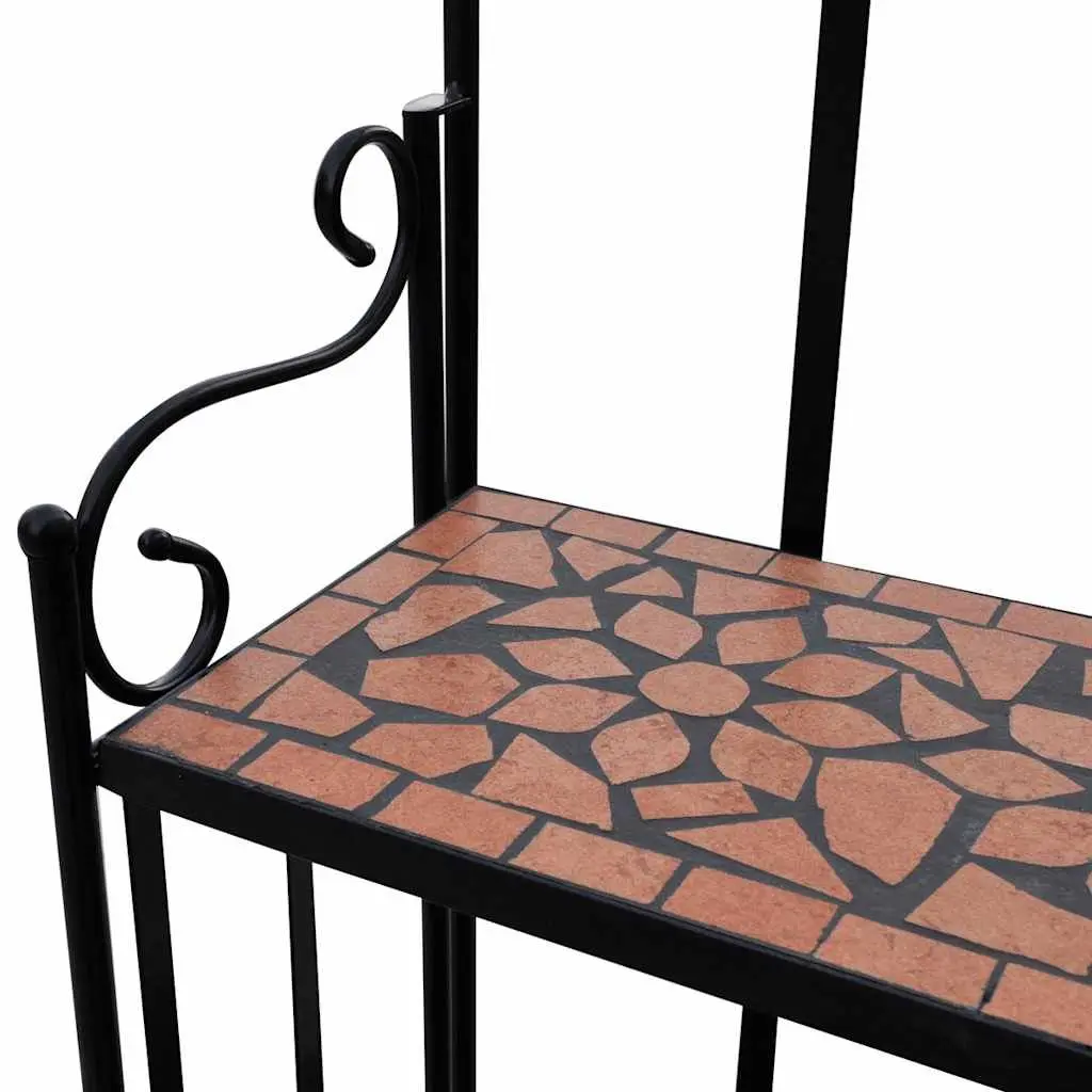 Plant Stand Mosaic 3-Layer Ceramic Display Curved Iron Black