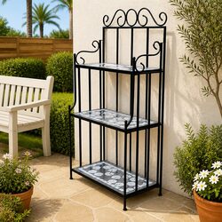 Plant Stand 3-Layer Display Mosaic Ceramic Rack Garden Balcony Terrace Home