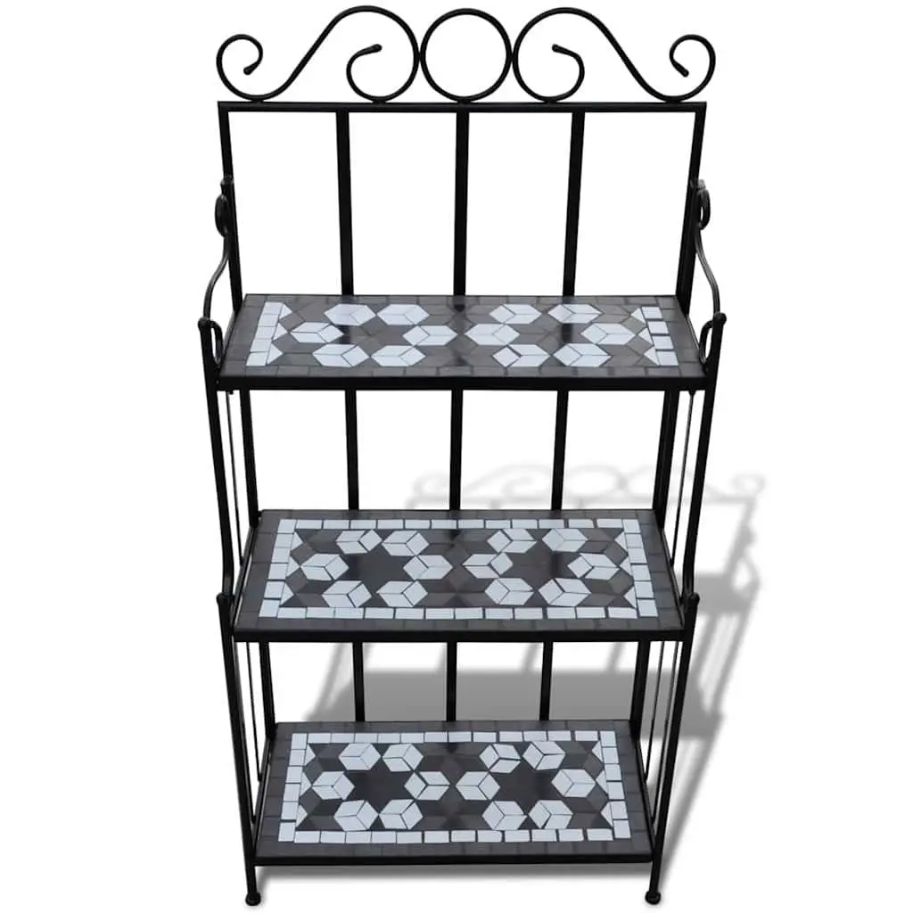 3-Layer Plant Stand Display Mosaic Ceramic Rack Black Iron Frame for Garden Balcony Terrace Home