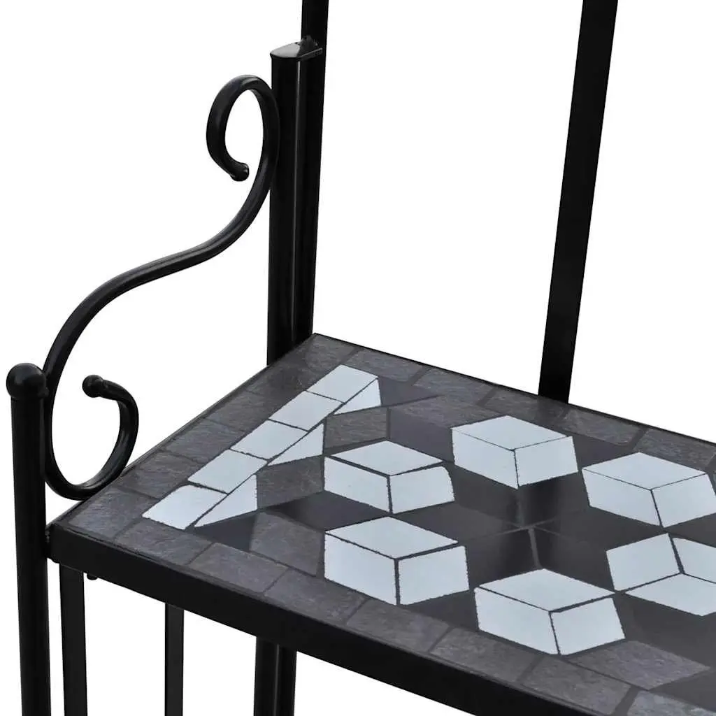 3-Layer Plant Stand Display Mosaic Ceramic Rack Black Iron Frame for Garden Balcony Terrace Home