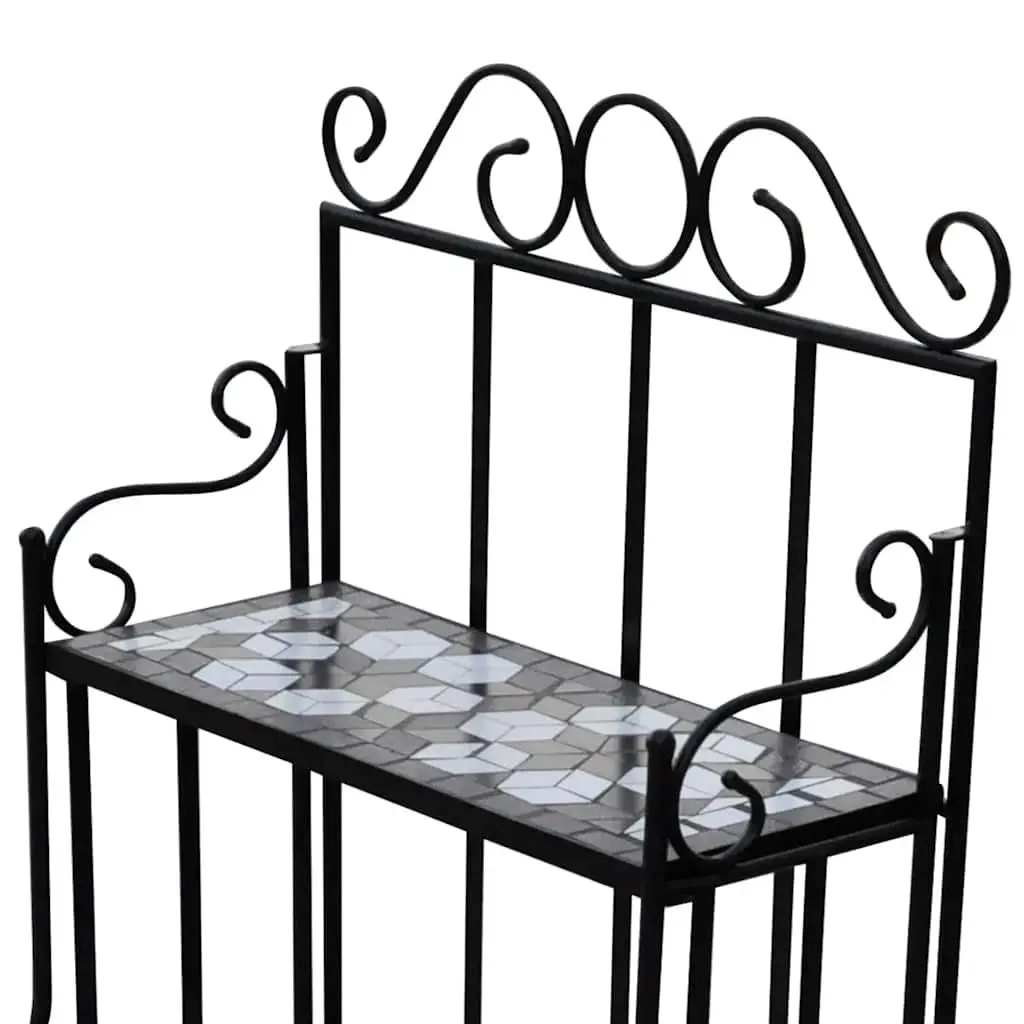 3-Layer Plant Stand Display Mosaic Ceramic Rack Black Iron Frame for Garden Balcony Terrace Home
