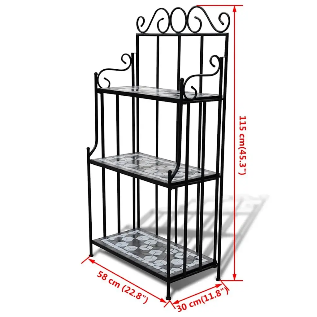 3-Layer Plant Stand Display Mosaic Ceramic Rack Black Iron Frame for Garden Balcony Terrace Home