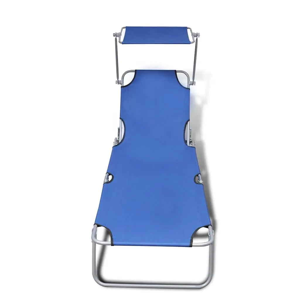 Folding Sun Lounger with Adjustable Canopy Blue
