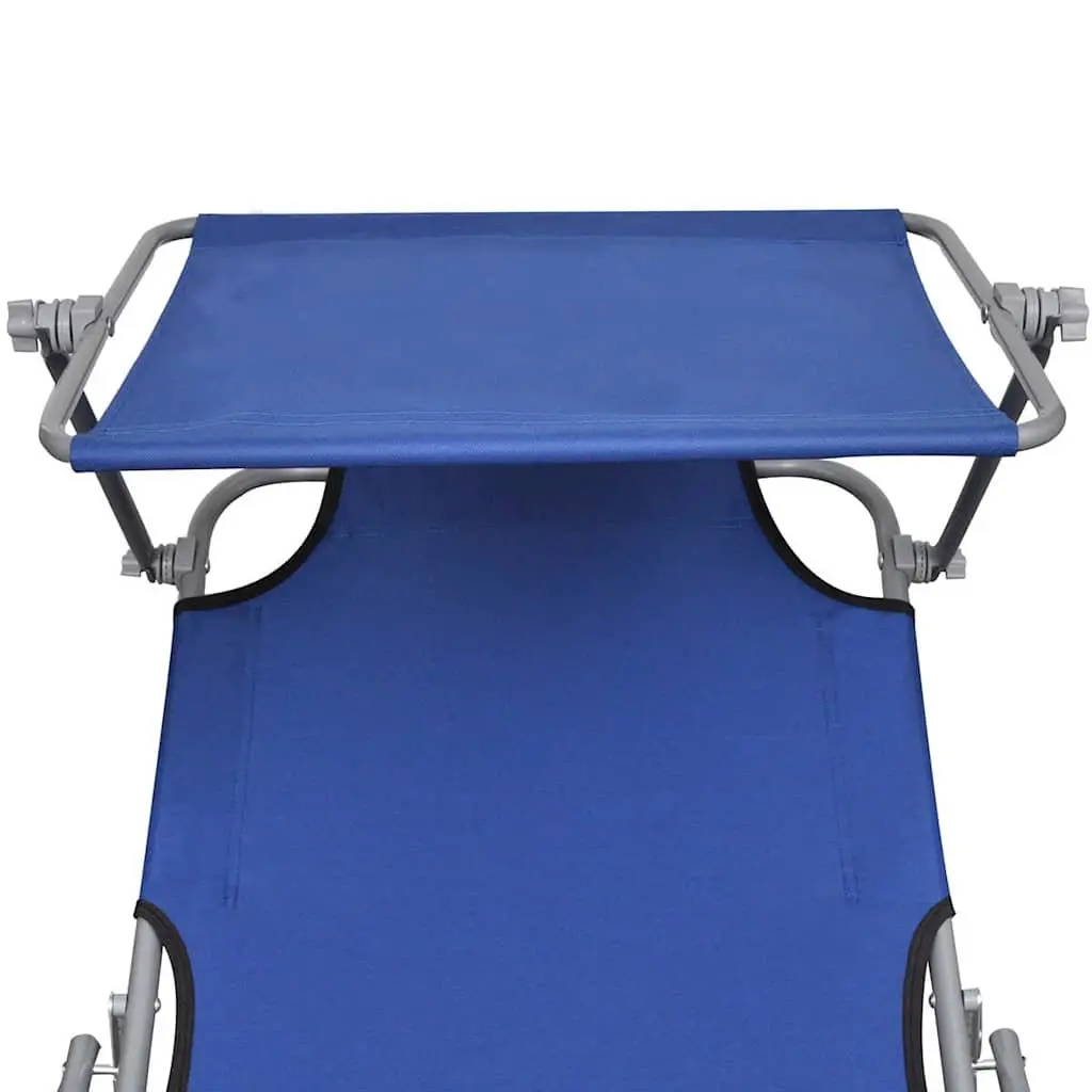 Folding Sun Lounger with Adjustable Canopy Blue