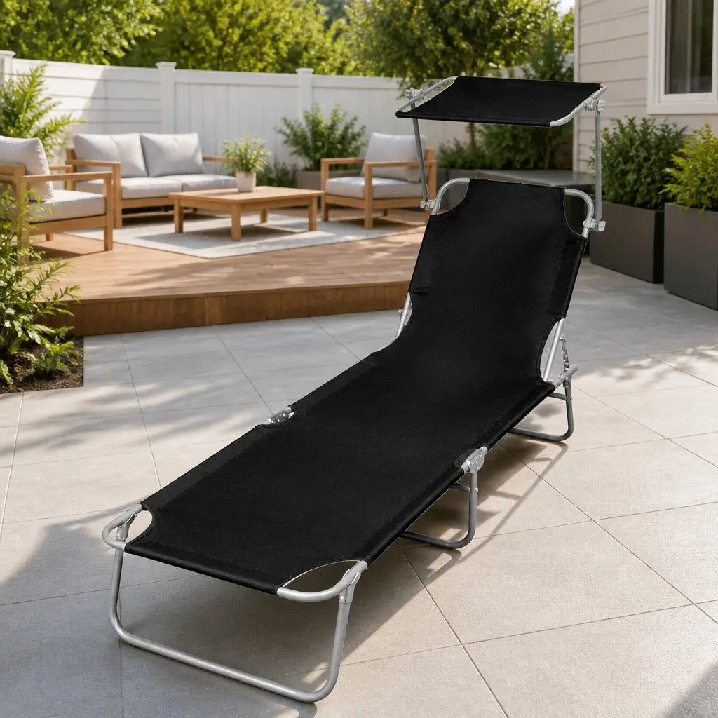 Sun Lounger with Folding Canopy