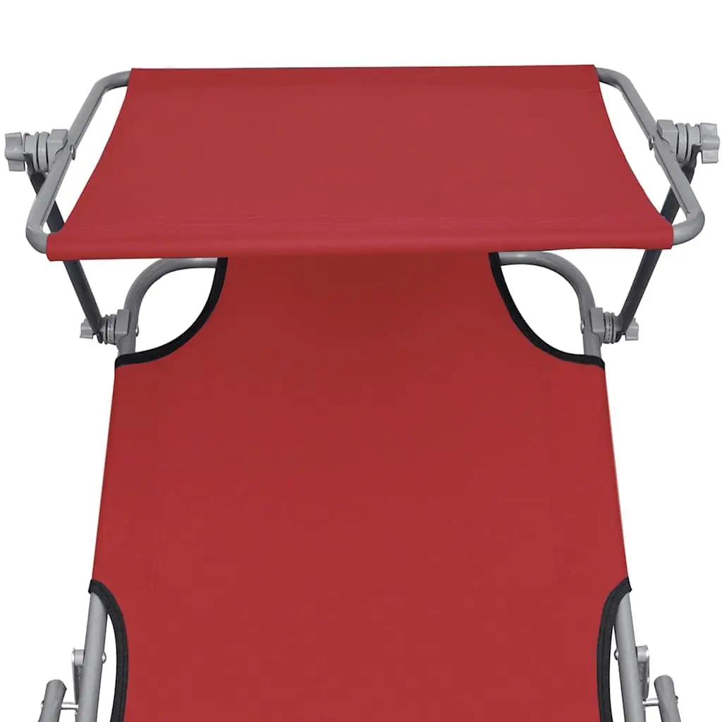 Folding Sun Lounger Adjustable Backrest Outdoor Reclining Sunbed Red