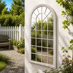 Rustic Arch Garden Mirror 60x116 cm Indoor Outdoor White Reflection Decoration