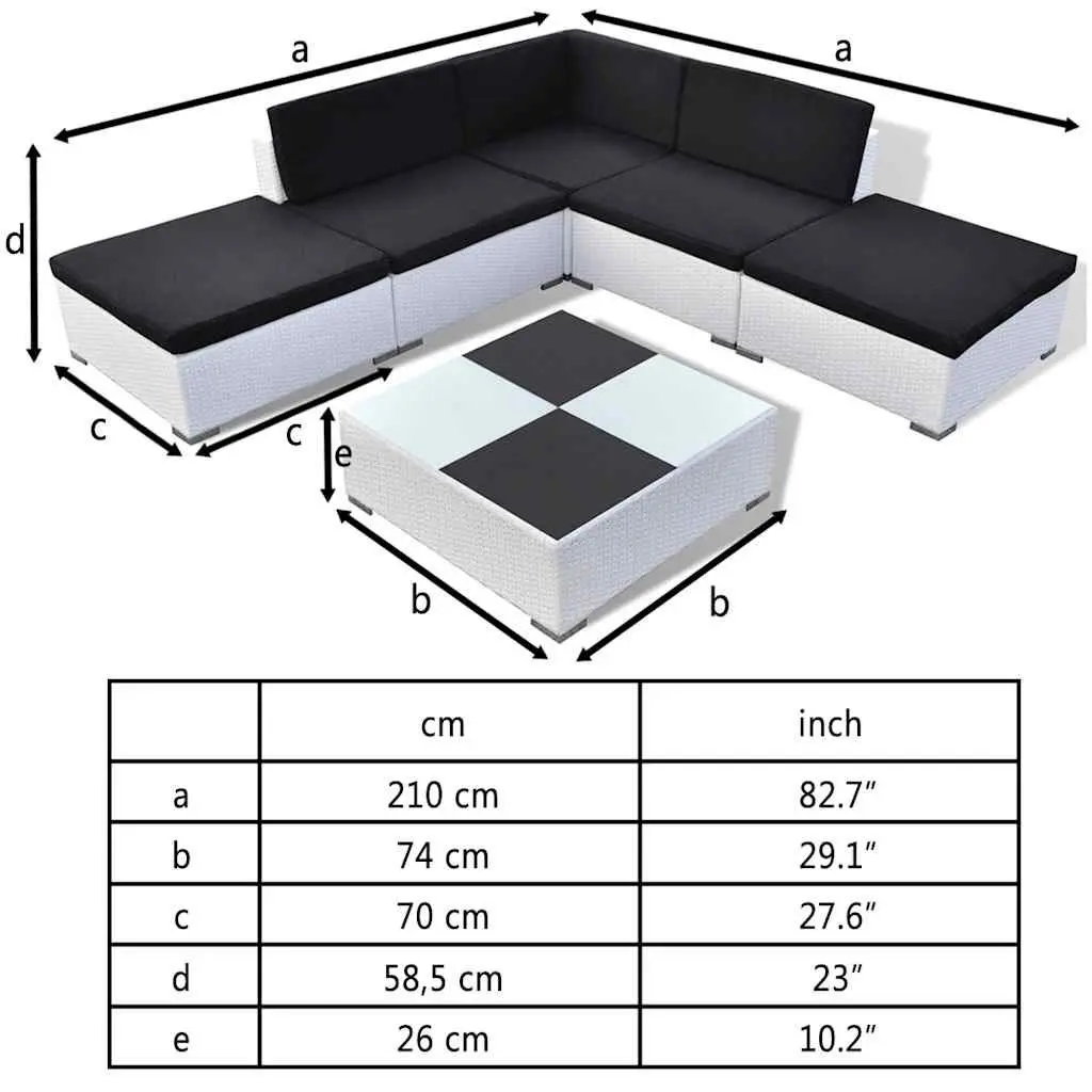 Garden Lounge Set 6 Piece Outdoor Furniture Poly Rattan White Cushions Coffee