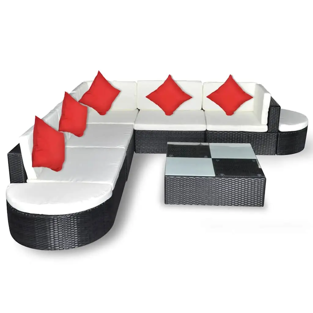 Rattan Lounge Set 8 Piece Outdoor Patio Furniture Black