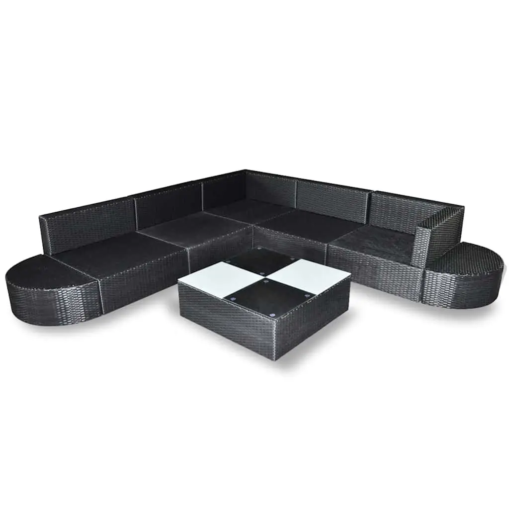 Rattan Lounge Set 8 Piece Outdoor Patio Furniture Black