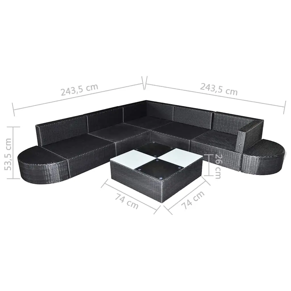 Rattan Lounge Set 8 Piece Outdoor Patio Furniture Black
