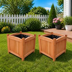Durable Wooden Raised Garden Bed Planter Set of 2