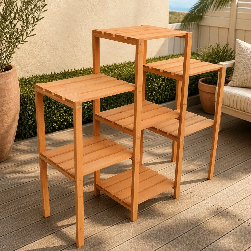 Plant Stand Organiser Display Shelf 97 x 31 x 87 cm Brown Wooden Patio Home Decor
