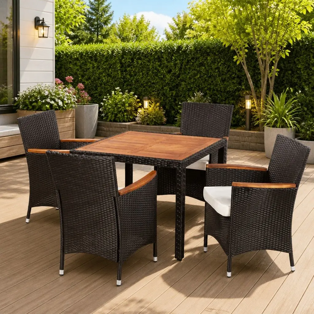 Outdoor Dining Set 5 Piece Table 4 Chairs Cushions Black