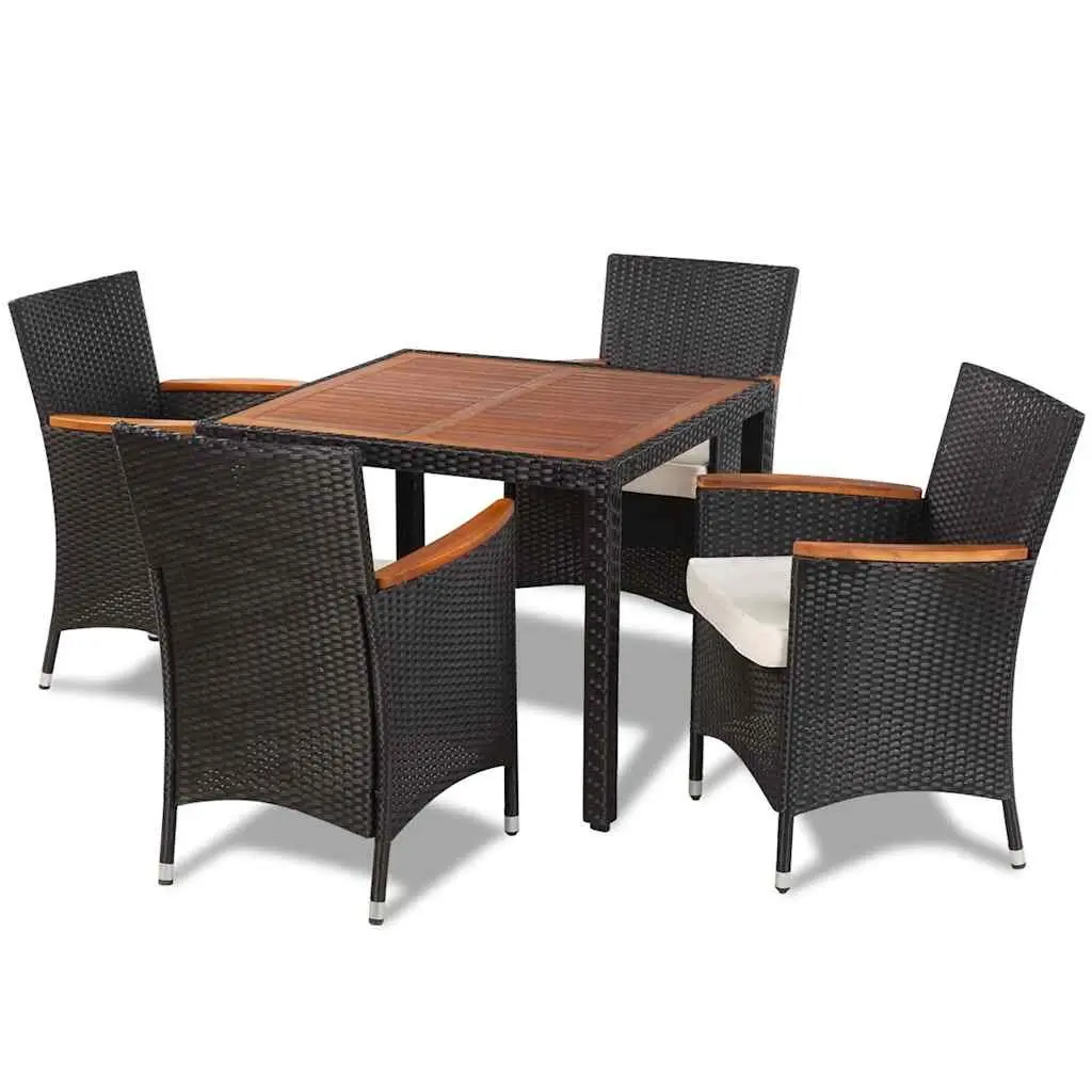 Outdoor Dining Set 5 Piece Table 4 Chairs Cushions Black